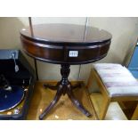 A MODERN MAHOGANY DRUM TABLE, with two drawers