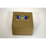 BILL SKINNER, a pair of blue bird earrings, stamped 'S' with original box and pouch