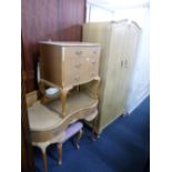 A DRESSING TABLE, three drawer chest, single headboard, a two door wardrobe and a stool (key) (5)