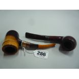 A DR PLUMB MEERSCHAUM LINED PIPE, together with a 9ct gold banded pipe stamped JCS (af) (2)