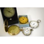 A SMALL COLLECTION OF POCKET WATCHES, to include a rolled gold full hunter, fob watches etc