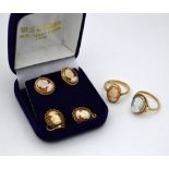 A COLLECTION OF CAMEO JEWELLERY, to include two rings and two pairs of earrings