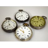 FOUR SILVER CASED POCKET WATCHES, to include a watch from makers Bevan and Weare