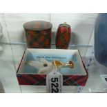 TWO MAUCHLINE WARE TARTAN TAPE/COTTON BOXES, one with 'The Medlock rolled tape casket' label,