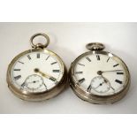 TWO SILVER ENGLISH LEVER FUSEE POCKET WATCHES, hallmarks for London and Chester