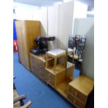 'MEREDEW' LIGHT OAK FOUR PIECE BEDROOM SUITE, comprising dressing table, chest of drawers, a two