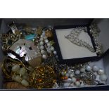 A SMALL BOX OF COSTUME JEWELLERY