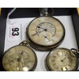 THREE SILVER POCKET WATCHES, hallmarks for London and Birmingham