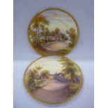 TWO HAND PAINTED ROYAL WORCESTER PLATES, Anne Hathaway's Cottage and Tewkesbury, with gilt