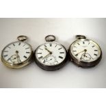 THREE SILVER POCKET WATCHES, to include two fusee and one going barrel pocket watch, hallmarks for