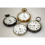 FOUR POCKET WATCHES, to include two white metal pocket watches with two further pocket watches