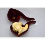 A CARVED MEERSCHAUM PIPE, modelled as Napoleon in fitted case (missing mouthpiece)