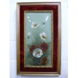 A PAIR OF VICTORIAN GILT FRAMED PAINTED FLORAL PICTURES ON GLASS, and four various other pictures (