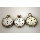THREE SILVER POCKET WATCHES, to include one from J.G. Graves Sheffield, hallmarks for Chester and