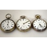 THREE SILVER POCKET WATCHES, to include a Thomas Russel and Son pocket watch, hallmarks for London