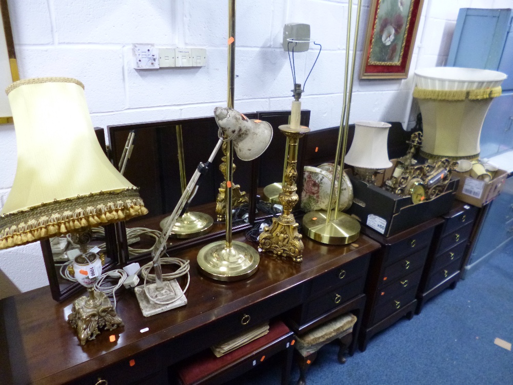 A QUANTITY OF VARIOUS LAMPS, barometer, stool, etc