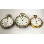 THREE POCKET WATCHES, all American, two white metal one rolled gold