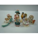 SIX BEATRIX POTTER FIGURES, to include Beswick 'Sally Henny Penny', 'Cousin Ribby', 'Old Mr Brown'