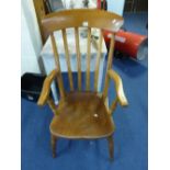 A KITCHEN SLAT BACK ARMCHAIR (SD)