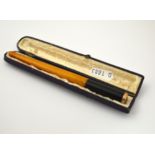 AN AMBER AND 9CT GOLD MOUNTED CIGARETTE HOLDER, stamped 9ct (cased)