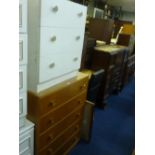 A LIGHT OAK CHEST OF FIVE DRAWERS, and a bureau/display cabinet (sd) (key) (2)