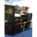 'BRIDGECRAFT' MAHOGANY HI-FI CABINET, oak lead glazed corner cupboard, oak telephone seat and