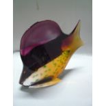 AN EXBOR CZECHOSLOVAKIAN GLASS FISH, cased pink and orange, height approximately 17cm x