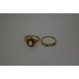 TWO 9CT GOLD RINGS, to include a belt buckle shape ring, L 1/2, together with an opal and garnet