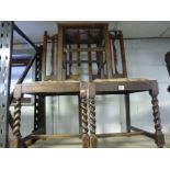 A PAIR OF BARLEY TWIST DINING CHAIRS, and a stool (sd) (3)