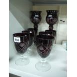 A PAIR OF RUBY FLASHED GLASS VASES, and six similar glasses (8)