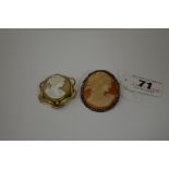 TWO CAMEO BROOCHES, both depicting women in profile