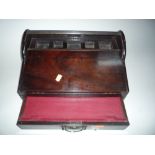 A PERIOD MAHOGANY TAMBOUR TOP CAMPAIGN TYPE WRITING SLOPE, width approximately 38.5cm (sd)