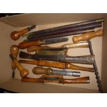 A SMALL BOX OF WOODWORKING TOOLS, etc