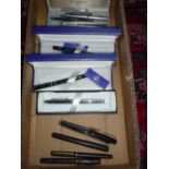 A TRAY OF FOUNTAIN AND BALLPOINT PENS, including Parker Cross Waterman etc