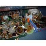 FOUR BOXES AND LOOSE GLASSWARE, LIGHT FITTING, ETC