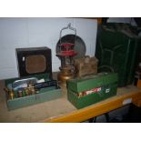 A QUANTITY OF MISCELLANEOUS ITEMS, including jerry can, tilley lamp, etc
