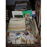 TWO BOXES OF TEA CARDS, postcards etc