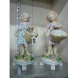 A PAIR OF CONTINENTAL FIGURES, young children with baskets (sd) (2)