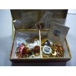 A BOX OF MISCELLANEOUS, to include Union badge, T.U.C. etc