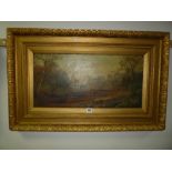 A GILT FRAMED OIL ON CANVAS, river fishing scene, signed W. Williams (?) And dated 1894 bottom left,