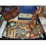 VARIOUS SUNDRY ITEMS, to include 'Richard Fisher' ceramic plaques, suitcase of newspaper, artist's