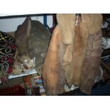 VARIOUS MILITARY AND OTHER ITEMS, to include belts, hip flask, boots, jacket, tent, etc