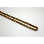 A 9CT GOLD ROPE TWIST CHAIN, length 78cm, stamped 375, weight approximately 20gm