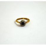AN 18CT GOLD SAPPHIRE AND DIAMOND CLUSTER RING, stamped 18ct, ring size O