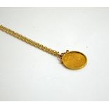 A SOVEREIGN COIN NECKLACE, dated 1964, chain length 54cm, approximate weight 14.8gms