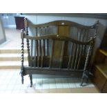 A PAIR OF OAK BARLEY TWIST DOUBLE BED ENDS, (no irons)