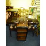 A MAHOGANY GATE LEG TABLE, with four matching chairs, two occasional tables and a small open