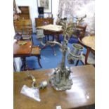 A VICTORIAN ELKINGTON & CO THREE BRANCH TABLE LAMP, modelled as central tree trunk with three