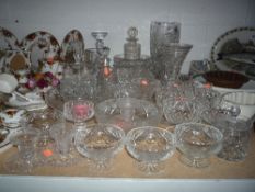 VARIOUS CUT GLASS, to include decanters, vases, jugs etc