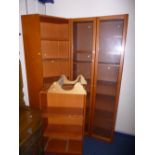 A TALL MODERN TWO DOOR GLAZED BOOKCASE a corner open bookcase and another bookcase etc (4)